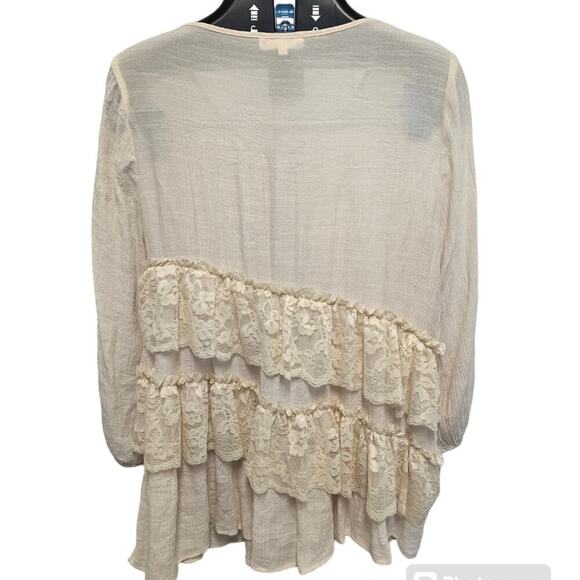 Vintage Boho Gauze Womens top size small, cream colored with tiered lace Romanti - Picture 2 of 13